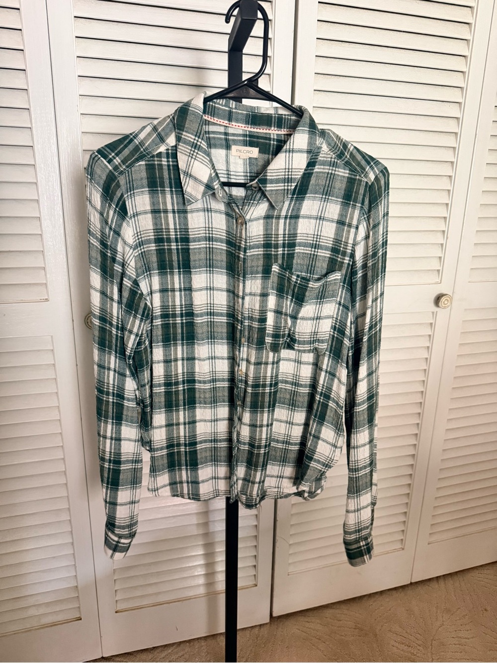 Pilcro Green and White Plaid Button-Down Shirt